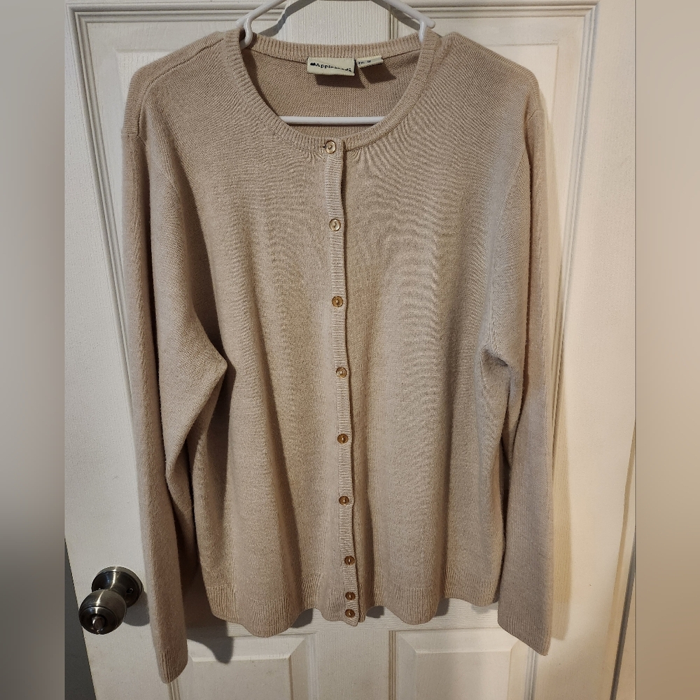 Appleseed's Beige Cardigan Sweater Buttons, Women's Size 1X Neutral